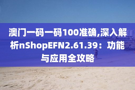 澳门一码一码100准确,深入解析nShopEFN2.61.39：功能与应用全攻略